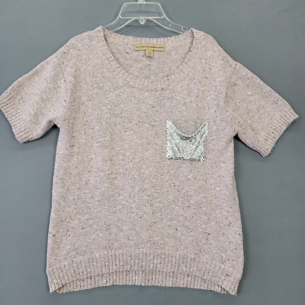 Nine West Light Purple Short Sleeves Knit Sweater Womens XS Juniors Front Pocket